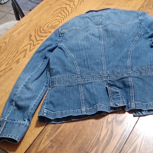 TOMMY HILFIGER Jean Jacket Womens LARGE BLUE Spring  Preowned Summer Winter Chic - Picture 9 of 10